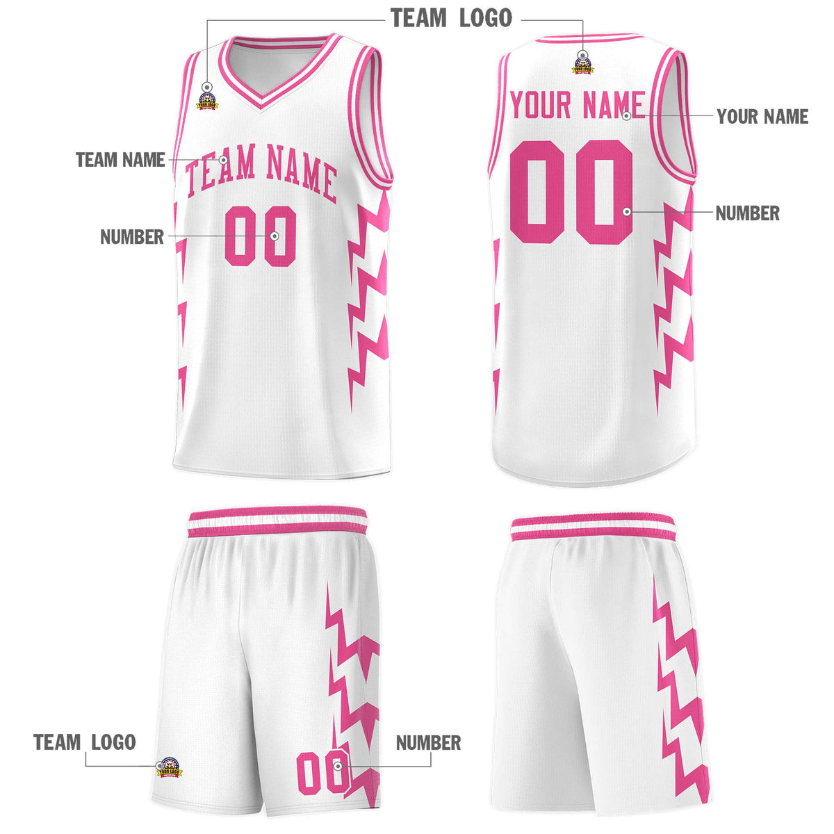 Custom White Side Lightning Pattern Sports Uniform Basketball Jersey|KXKSHOP