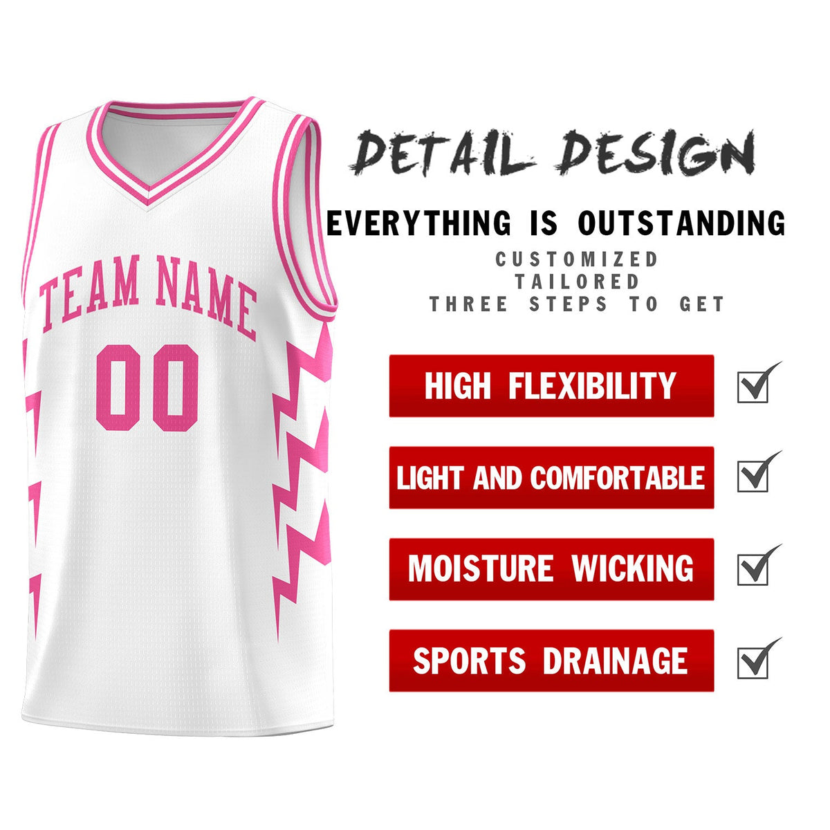 Custom White Side Lightning Pattern Sports Uniform Basketball Jersey|KXKSHOP