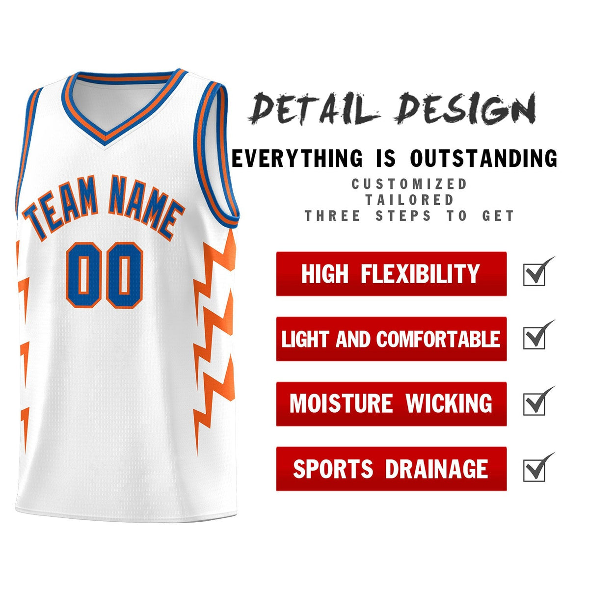 Custom White Side Lightning Pattern Sports Uniform Basketball Jersey|KXKSHOP