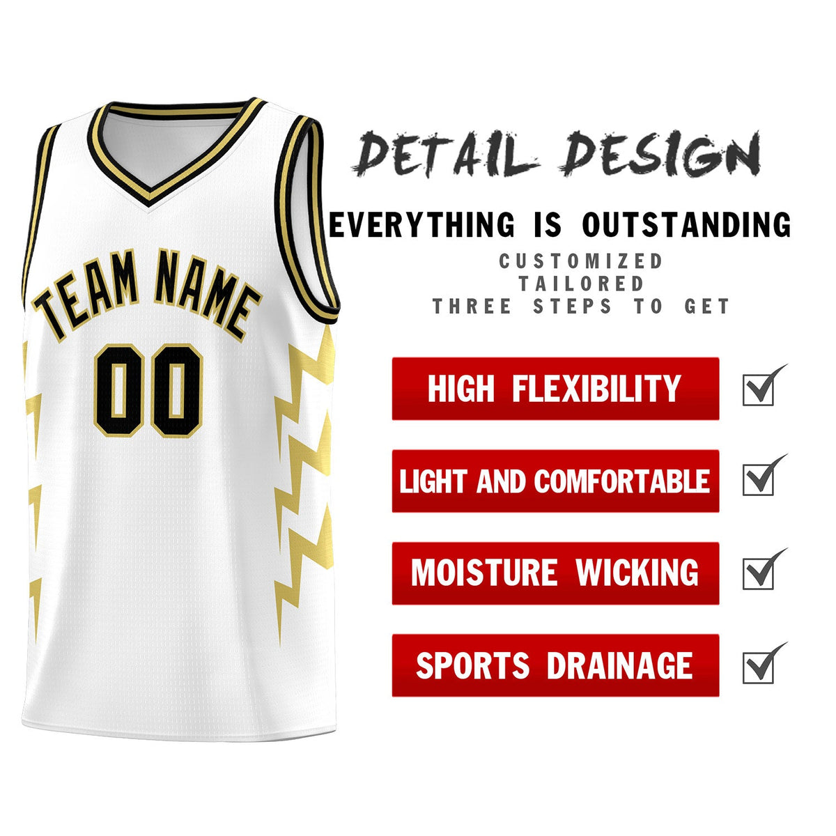 Custom White Side Lightning Pattern Sports Uniform Basketball Jersey|KXKSHOP