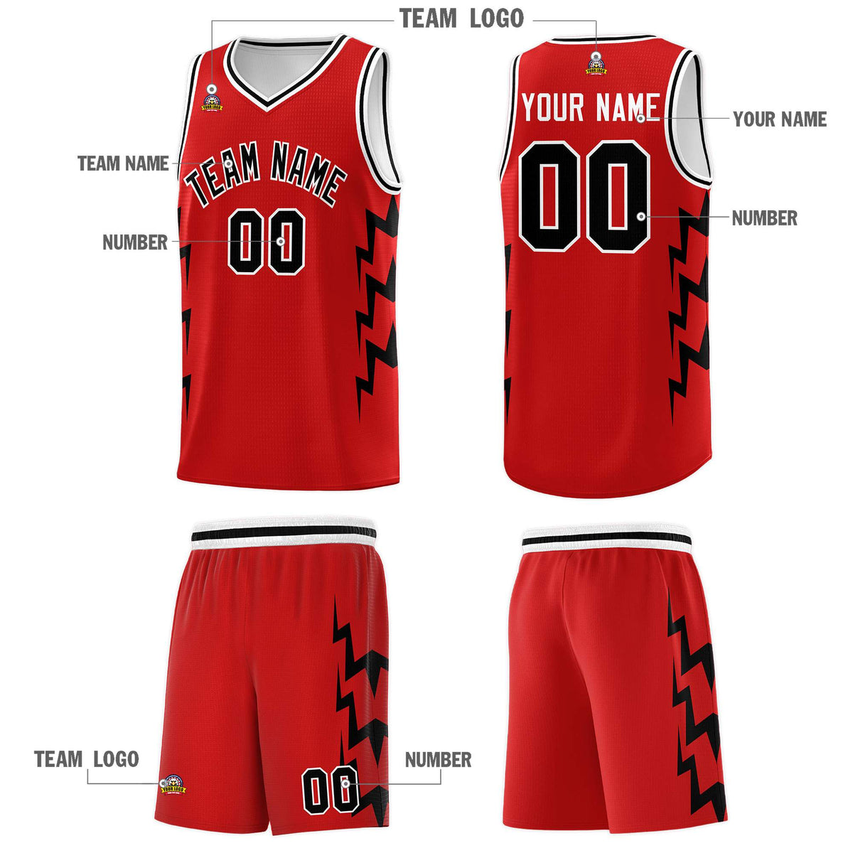 Custom Red Side Lightning Pattern Sports Uniform Basketball Jersey|KXKSHOP