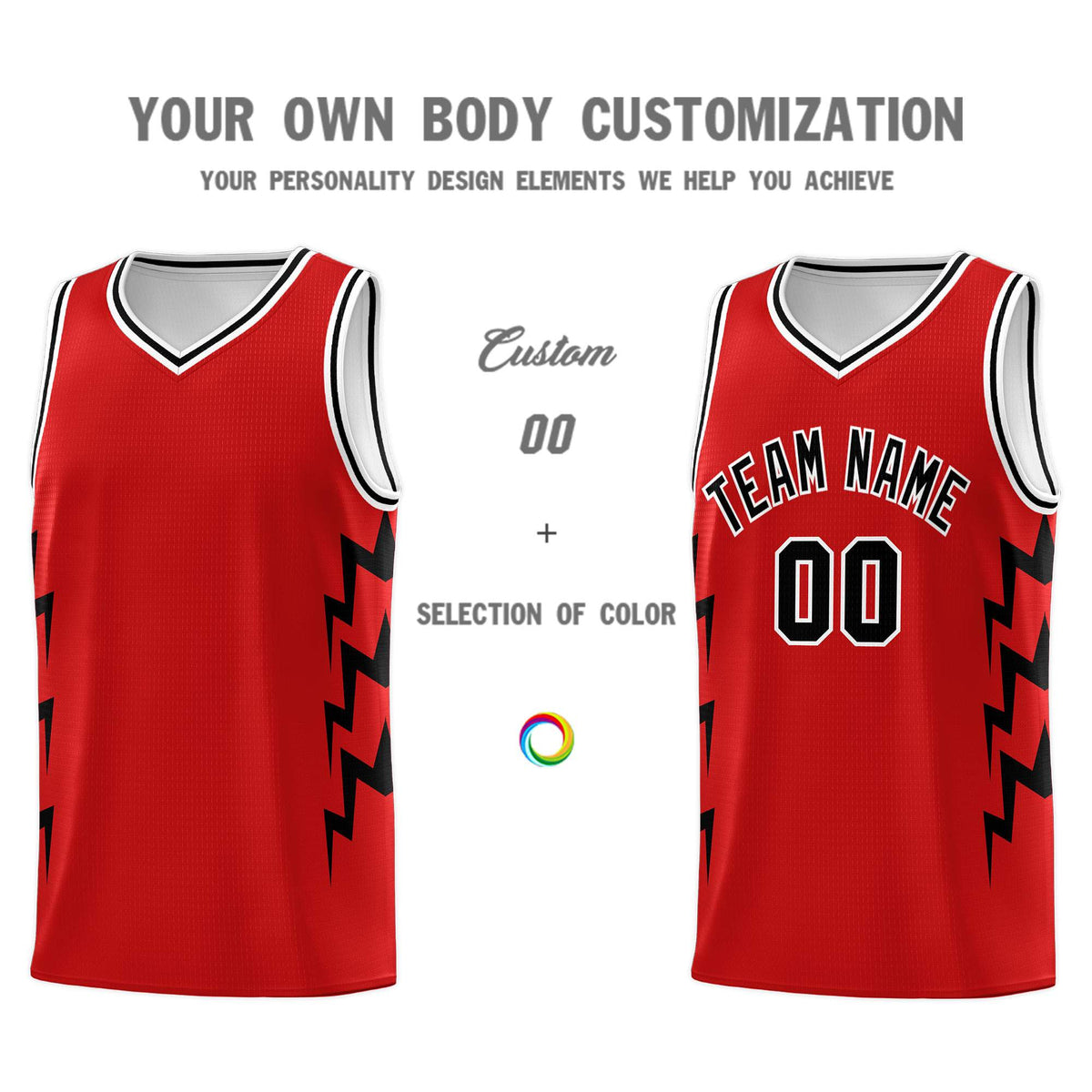 Custom Red Side Lightning Pattern Sports Uniform Basketball Jersey|KXKSHOP