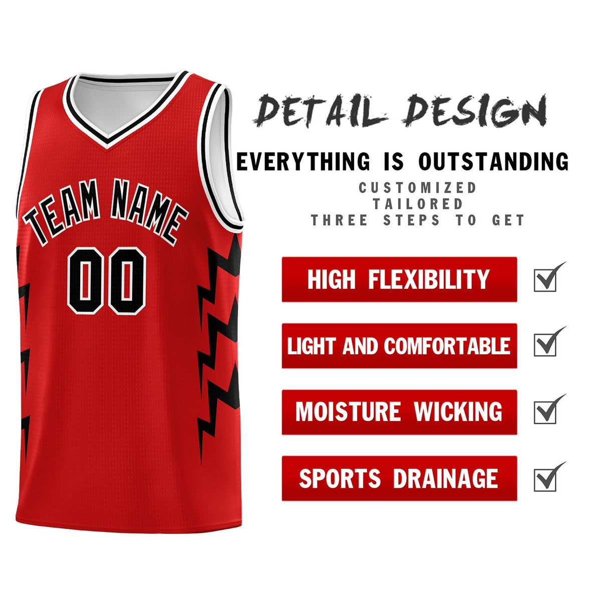Custom Red Side Lightning Pattern Sports Uniform Basketball Jersey|KXKSHOP