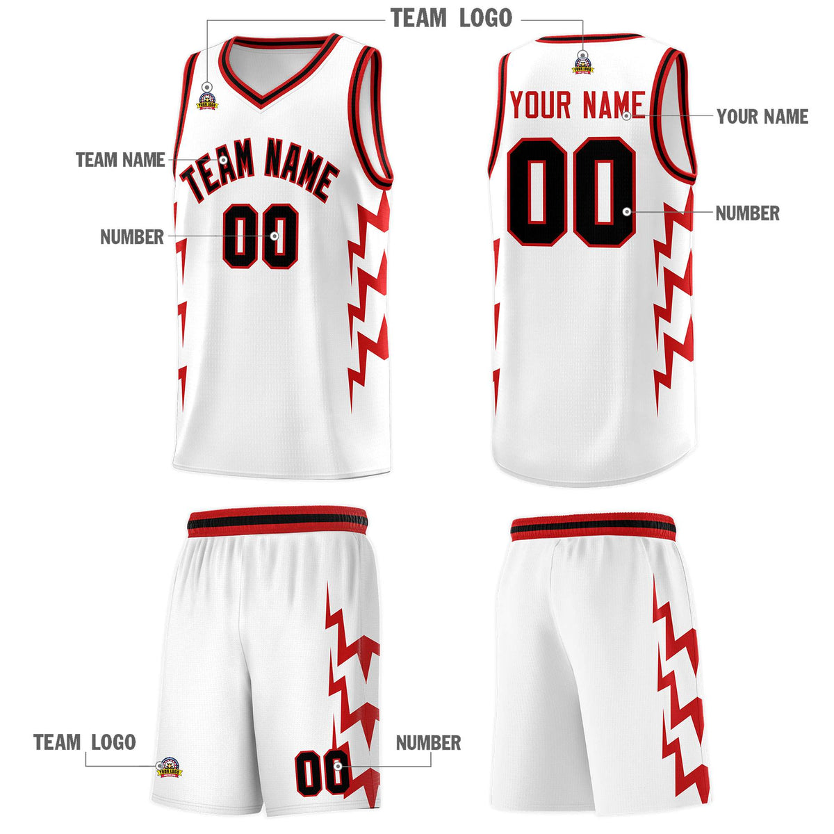 Custom White Side Lightning Pattern Sports Uniform Basketball Jersey|KXKSHOP