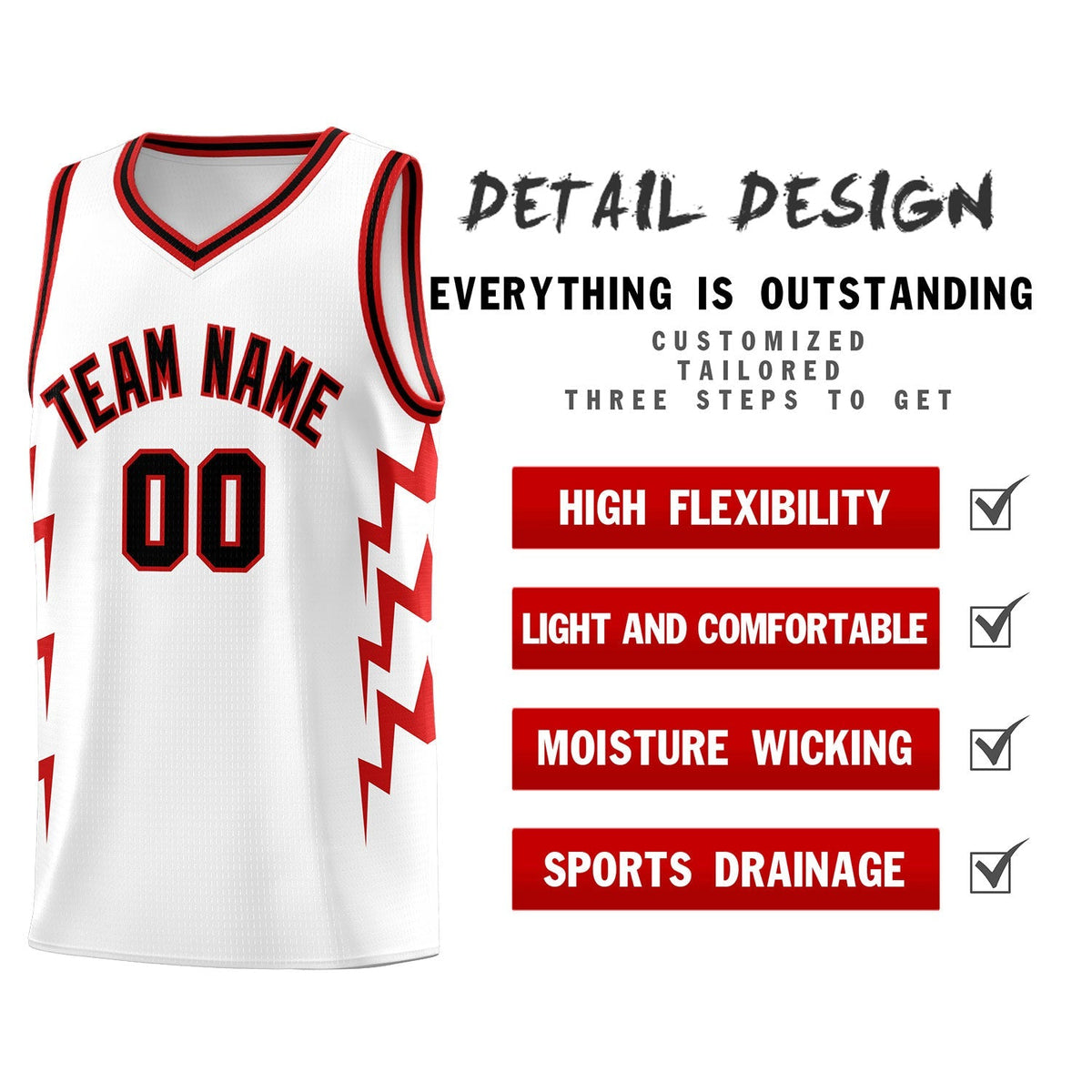 Custom White Side Lightning Pattern Sports Uniform Basketball Jersey|KXKSHOP