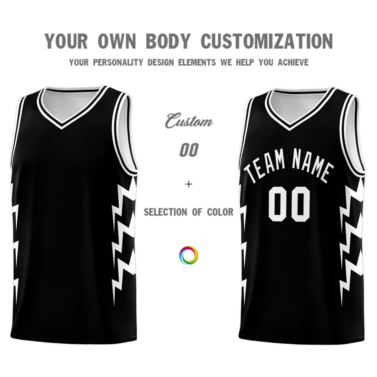 Custom Black Side Lightning Pattern Sports Uniform Basketball Jersey|KXKSHOP