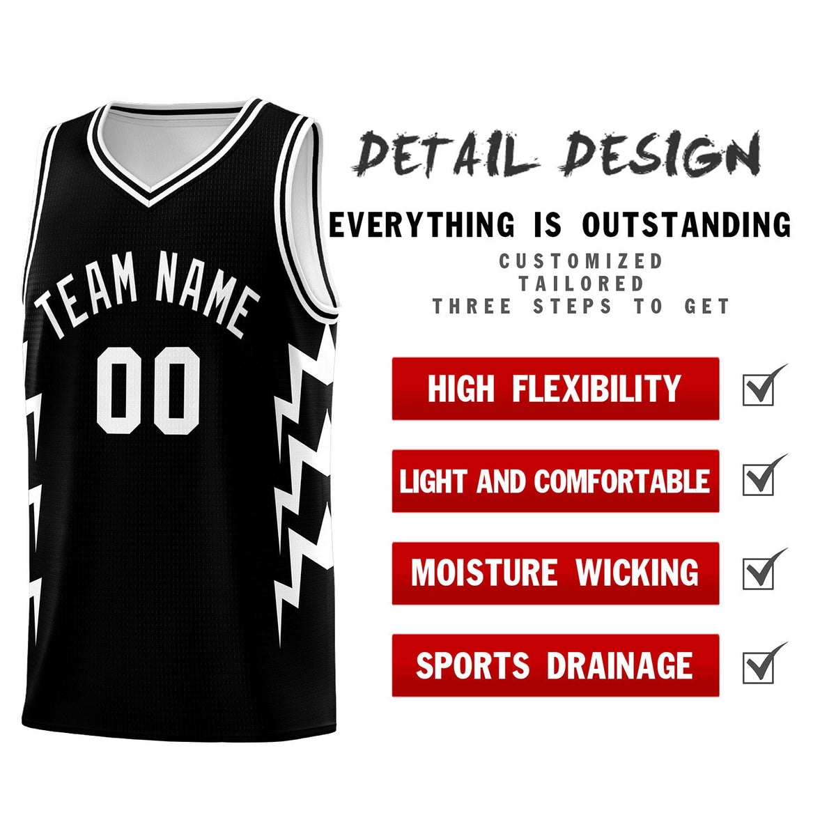 Custom Black Side Lightning Pattern Sports Uniform Basketball Jersey|KXKSHOP