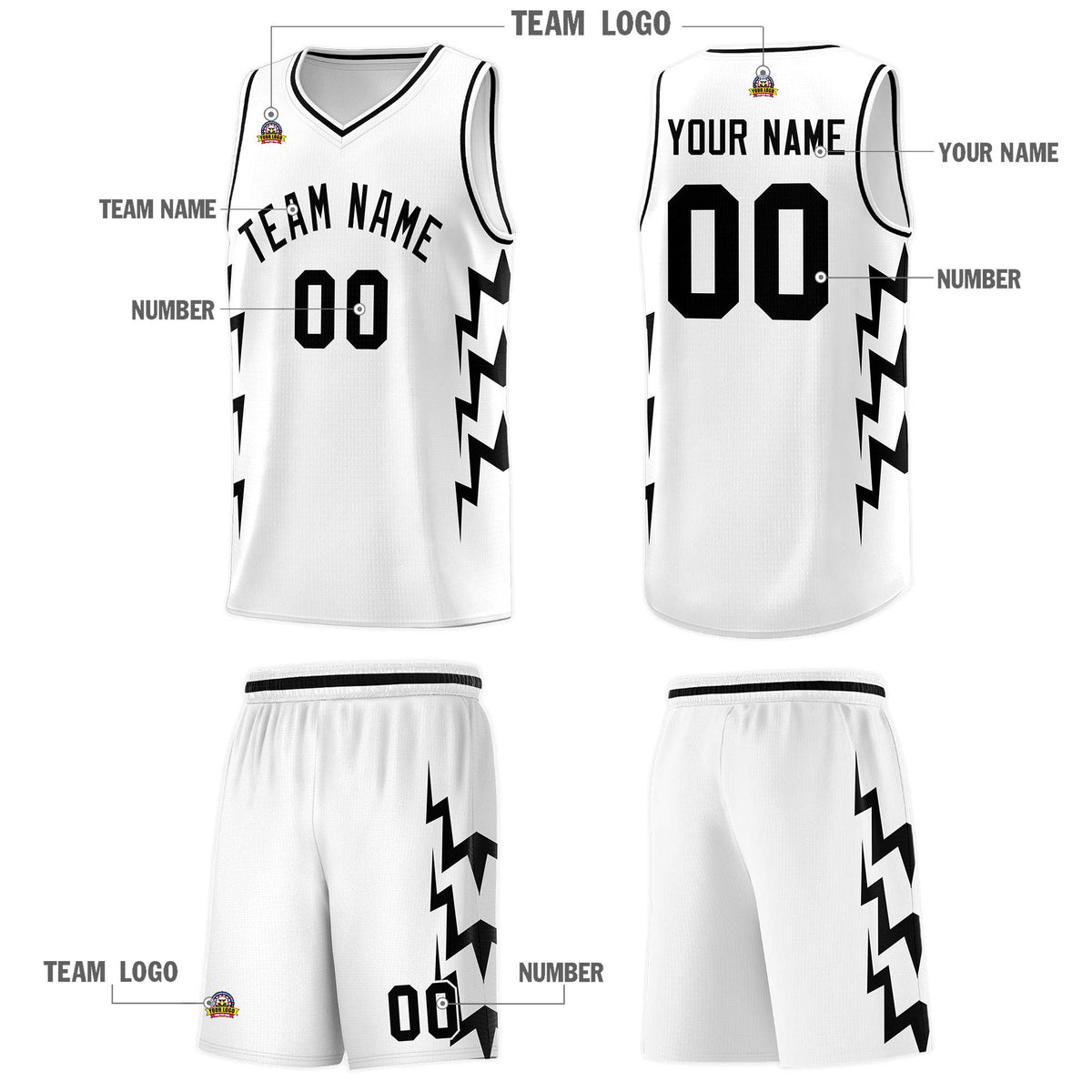 Custom White Side Lightning Pattern Sports Uniform Basketball Jersey|KXKSHOP