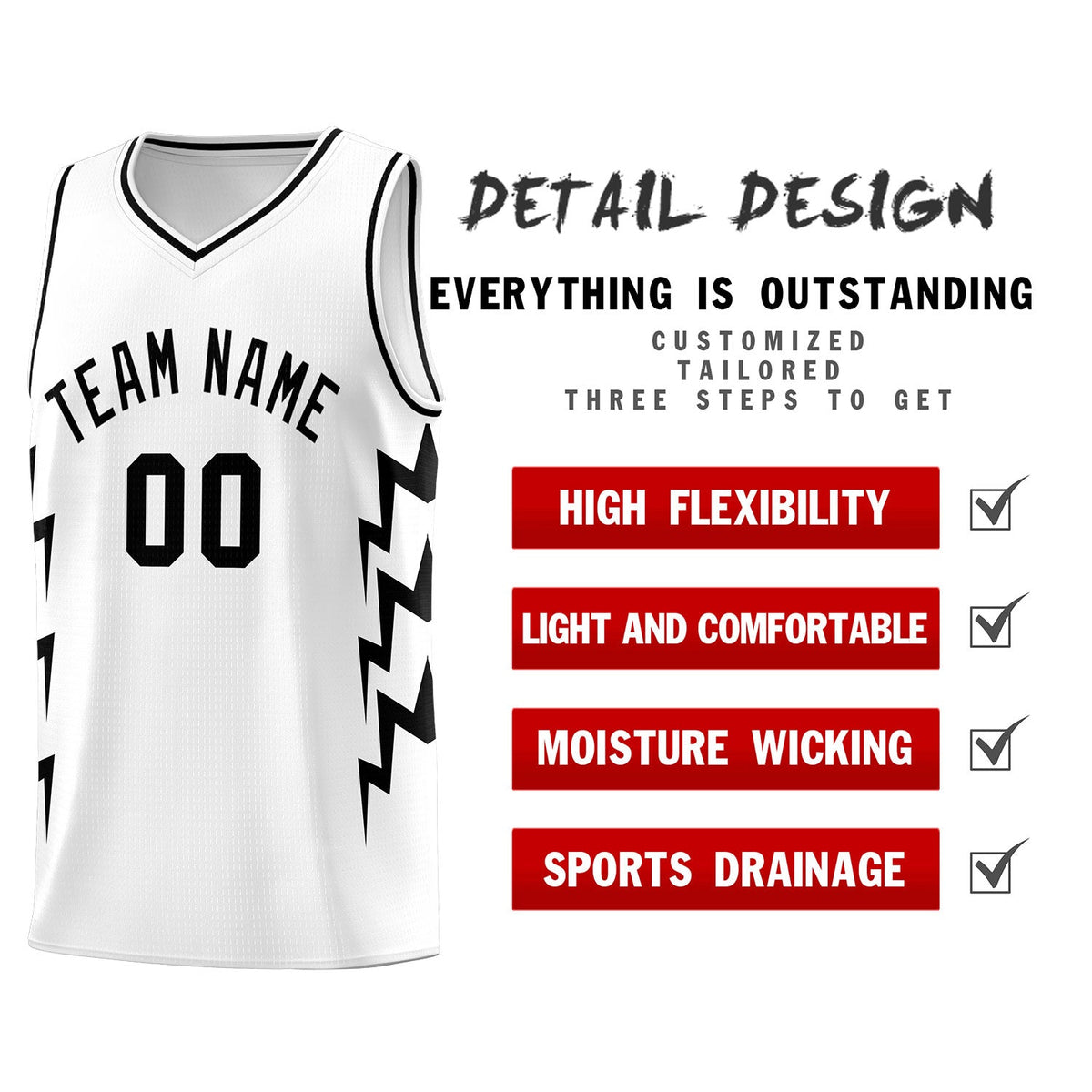 Custom White Side Lightning Pattern Sports Uniform Basketball Jersey|KXKSHOP