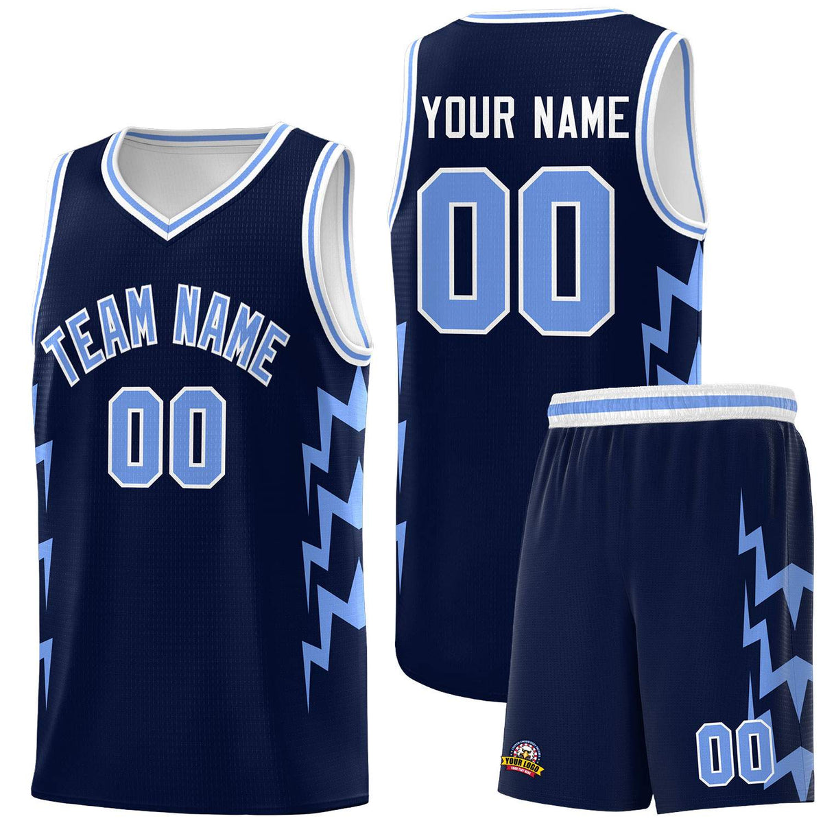 Custom Navy Side Lightning Pattern Sports Uniform Basketball Jersey|KXKSHOP