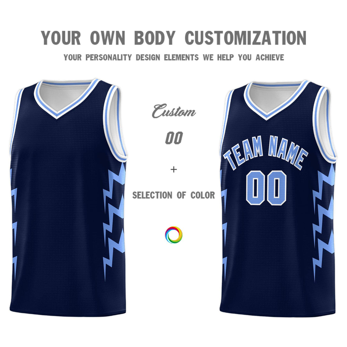 Custom Navy Side Lightning Pattern Sports Uniform Basketball Jersey|KXKSHOP