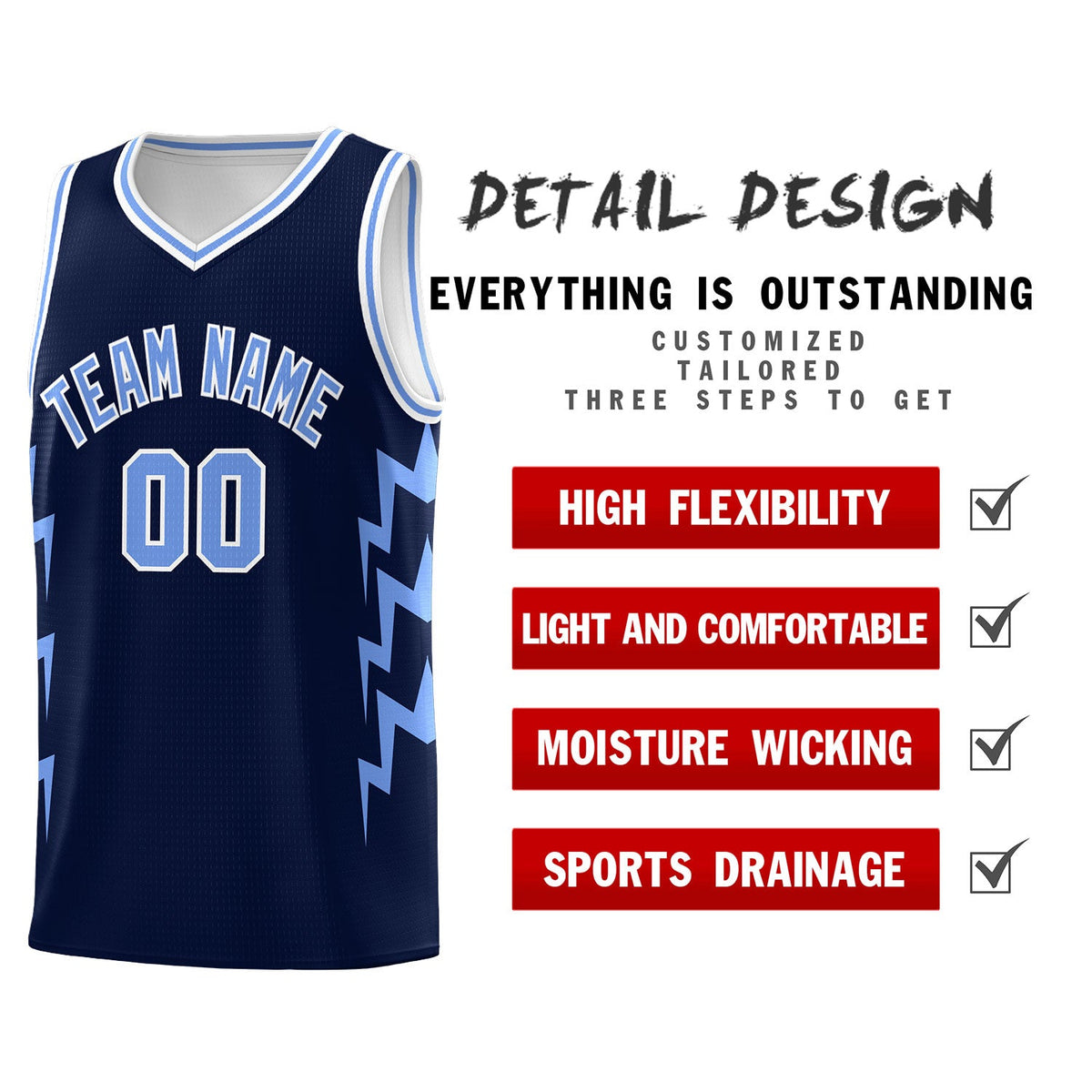 Custom Navy Side Lightning Pattern Sports Uniform Basketball Jersey|KXKSHOP