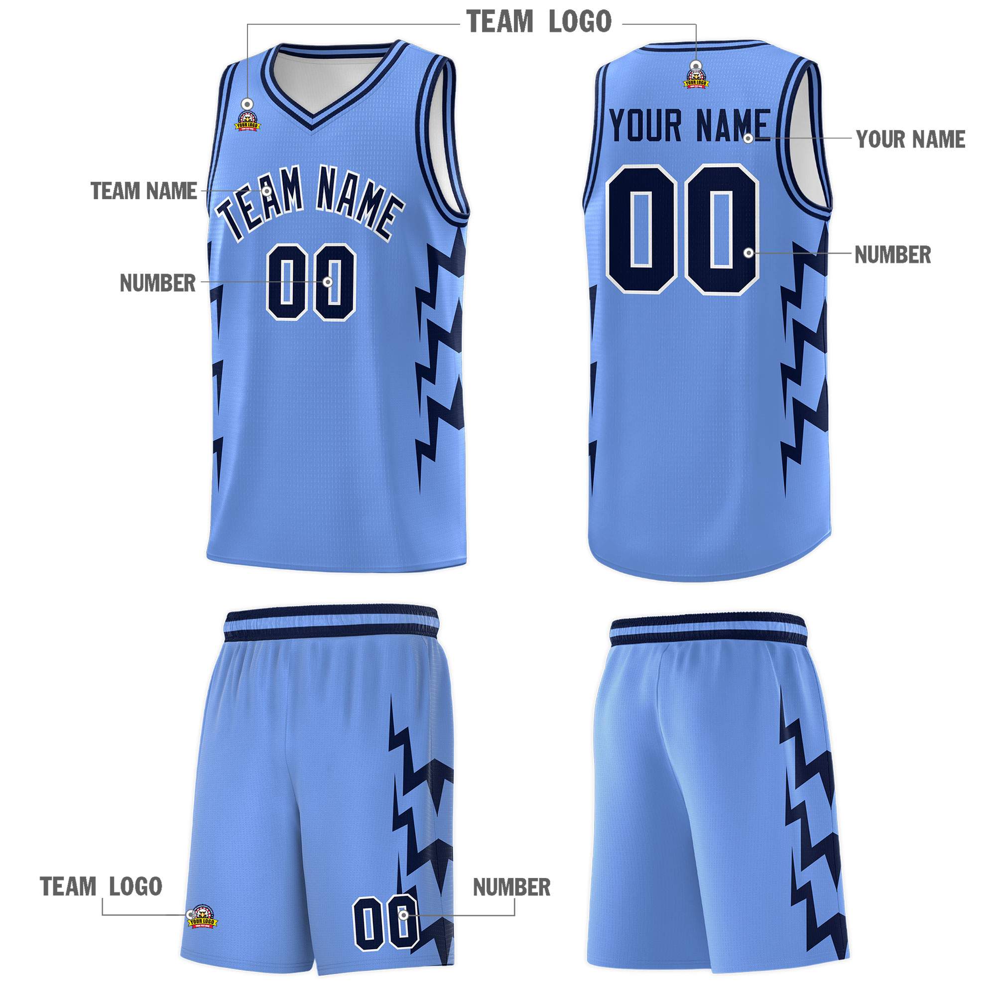 Custom Light Blue Side Lightning Pattern Sports Uniform Basketball Jersey|KXKSHOP