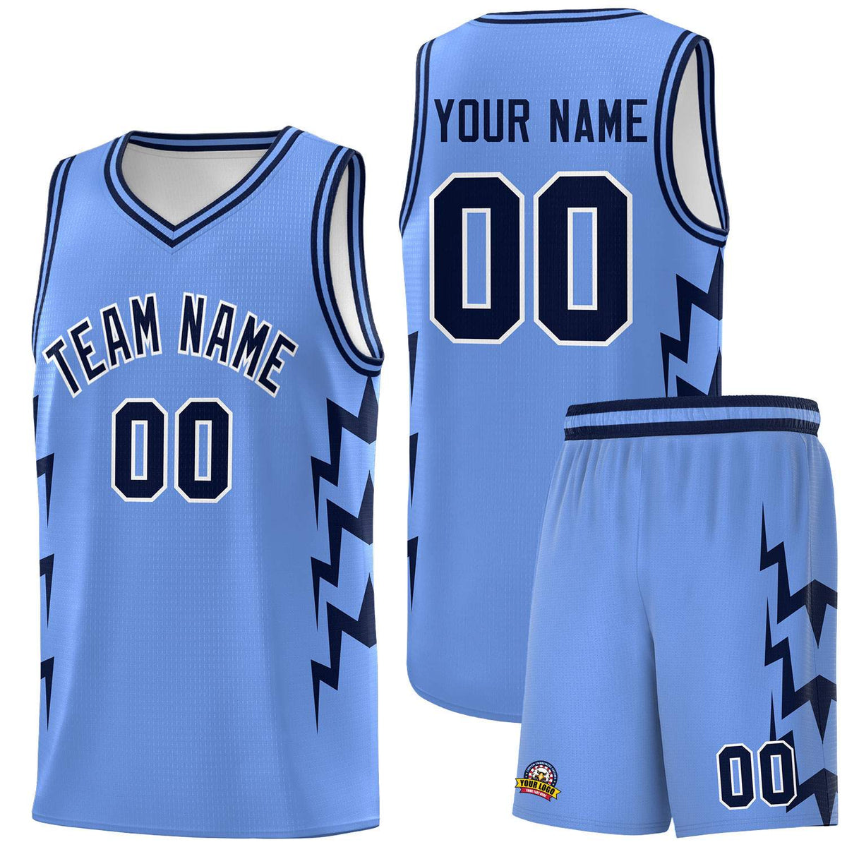 Custom Light Blue Side Lightning Pattern Sports Uniform Basketball Jersey|KXKSHOP