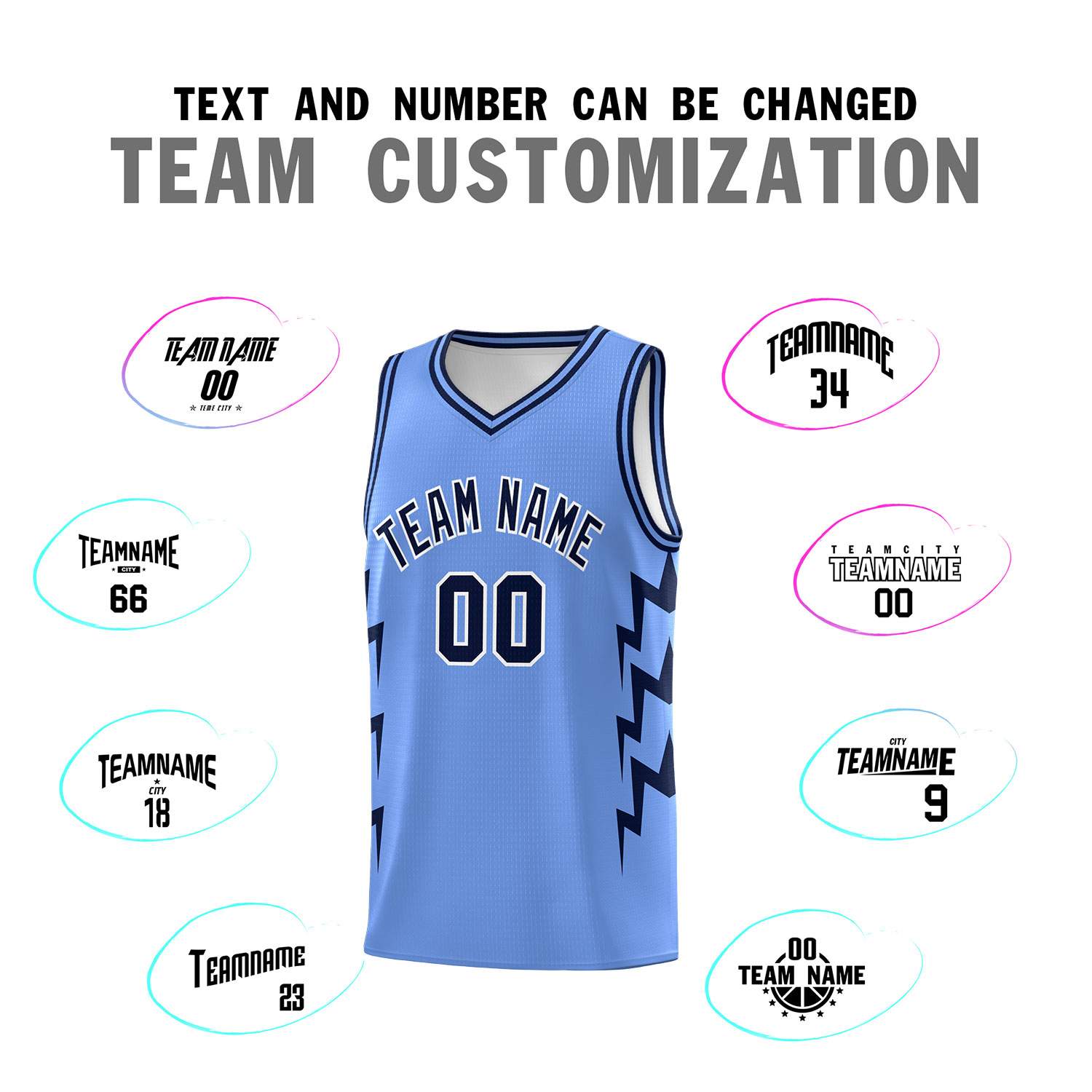 Custom Light Blue Side Lightning Pattern Sports Uniform Basketball Jersey|KXKSHOP