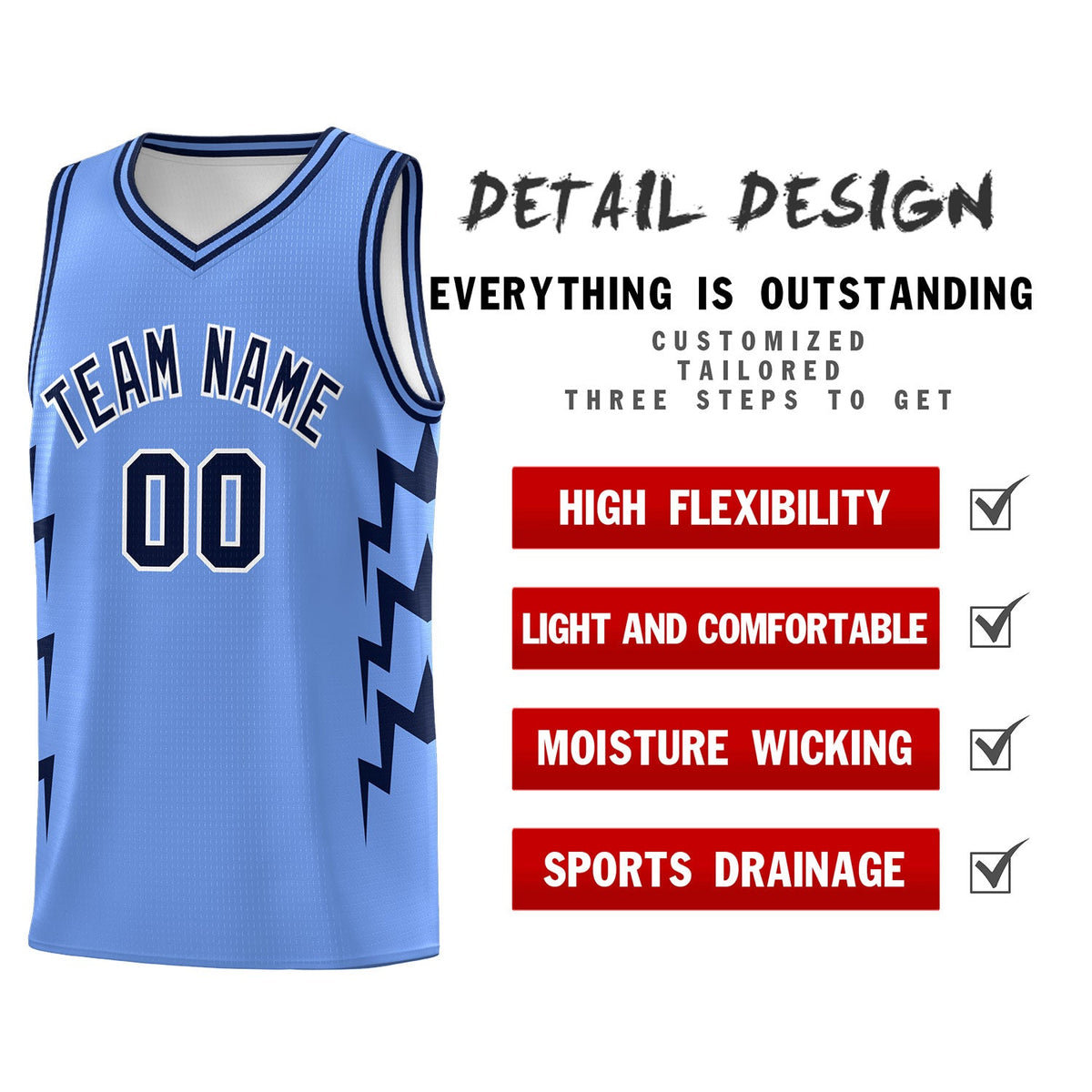 Custom Light Blue Side Lightning Pattern Sports Uniform Basketball Jersey|KXKSHOP