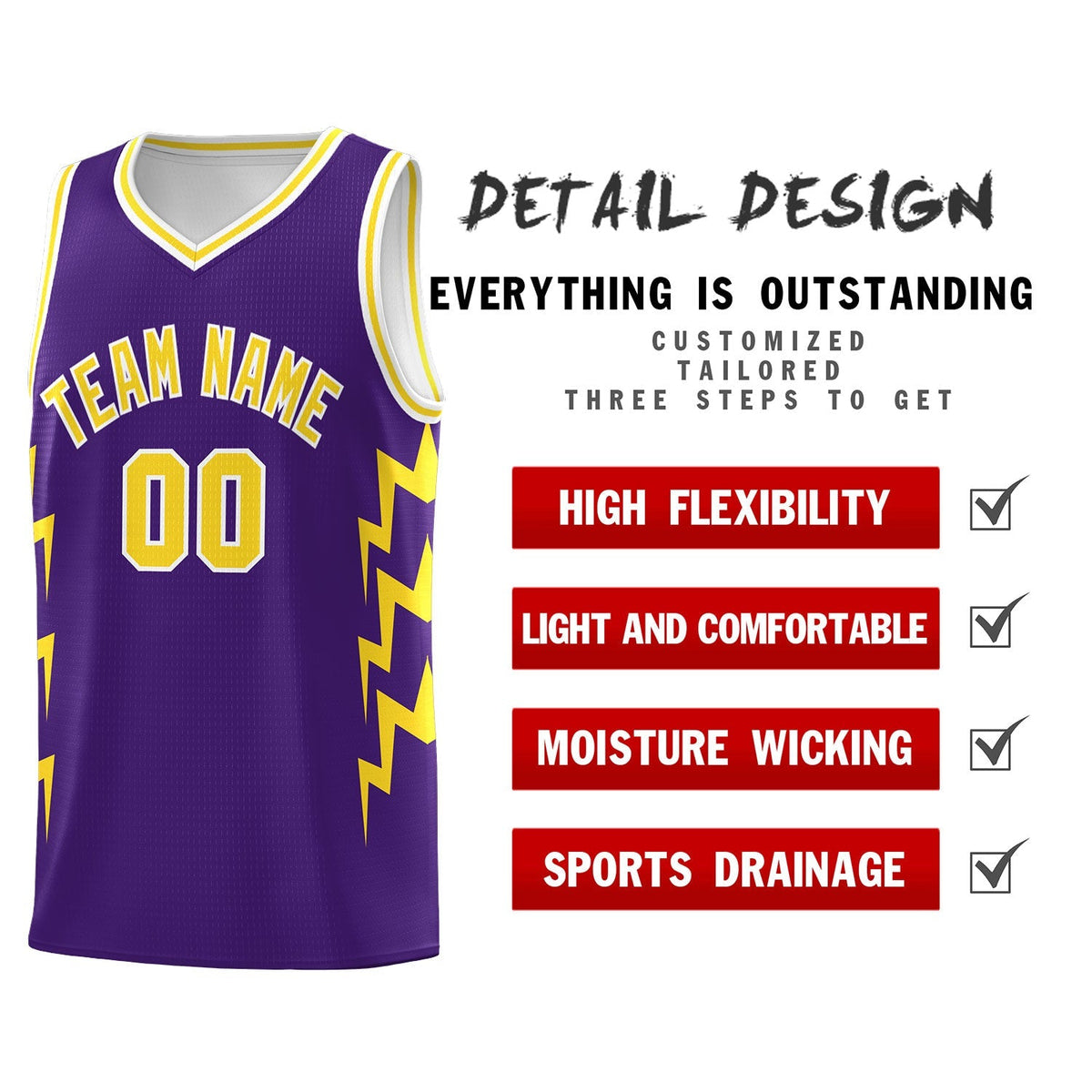 Custom Purple Side Lightning Pattern Sports Uniform Basketball Jersey|KXKSHOP