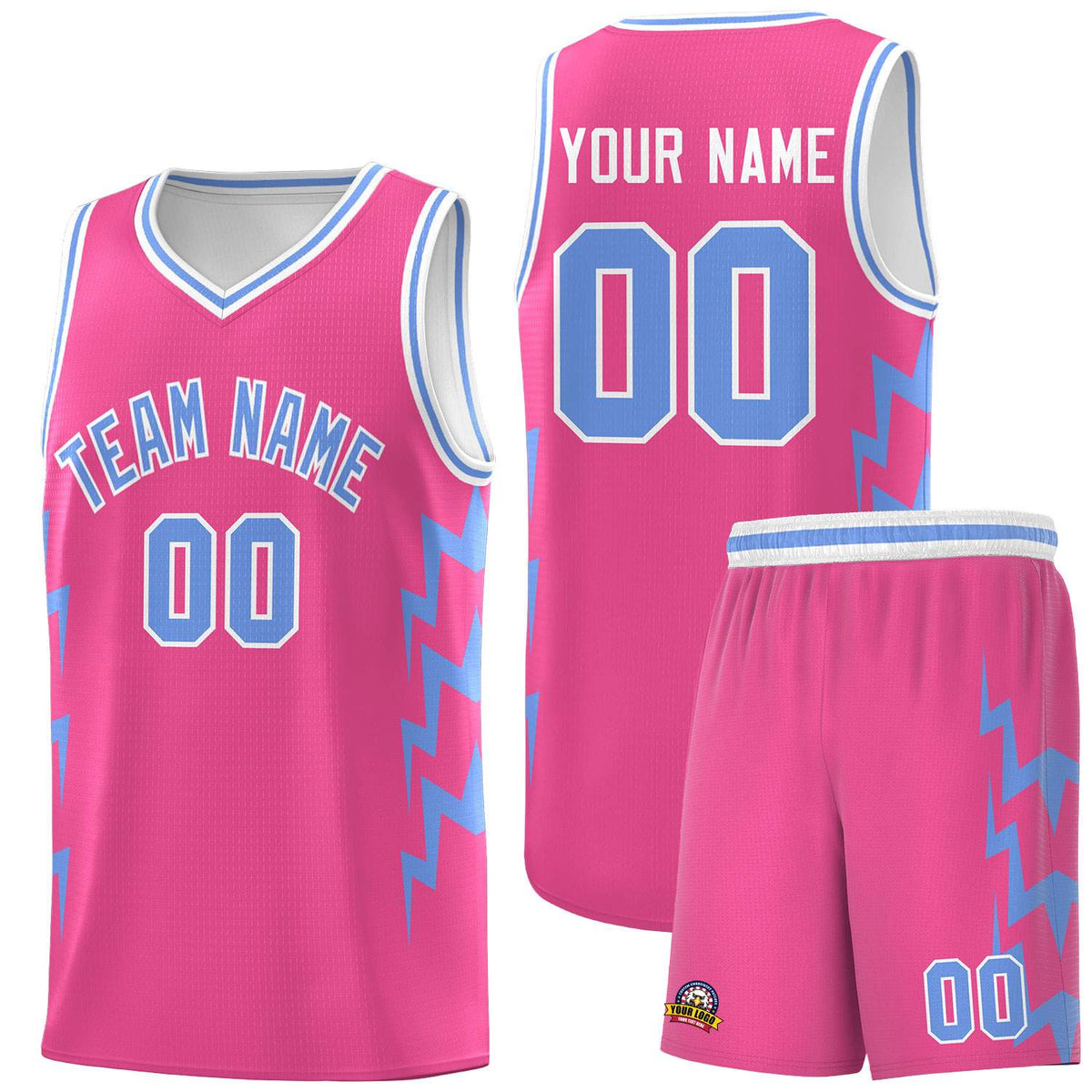 Custom Pink Side Lightning Pattern Sports Uniform Basketball Jersey|KXKSHOP