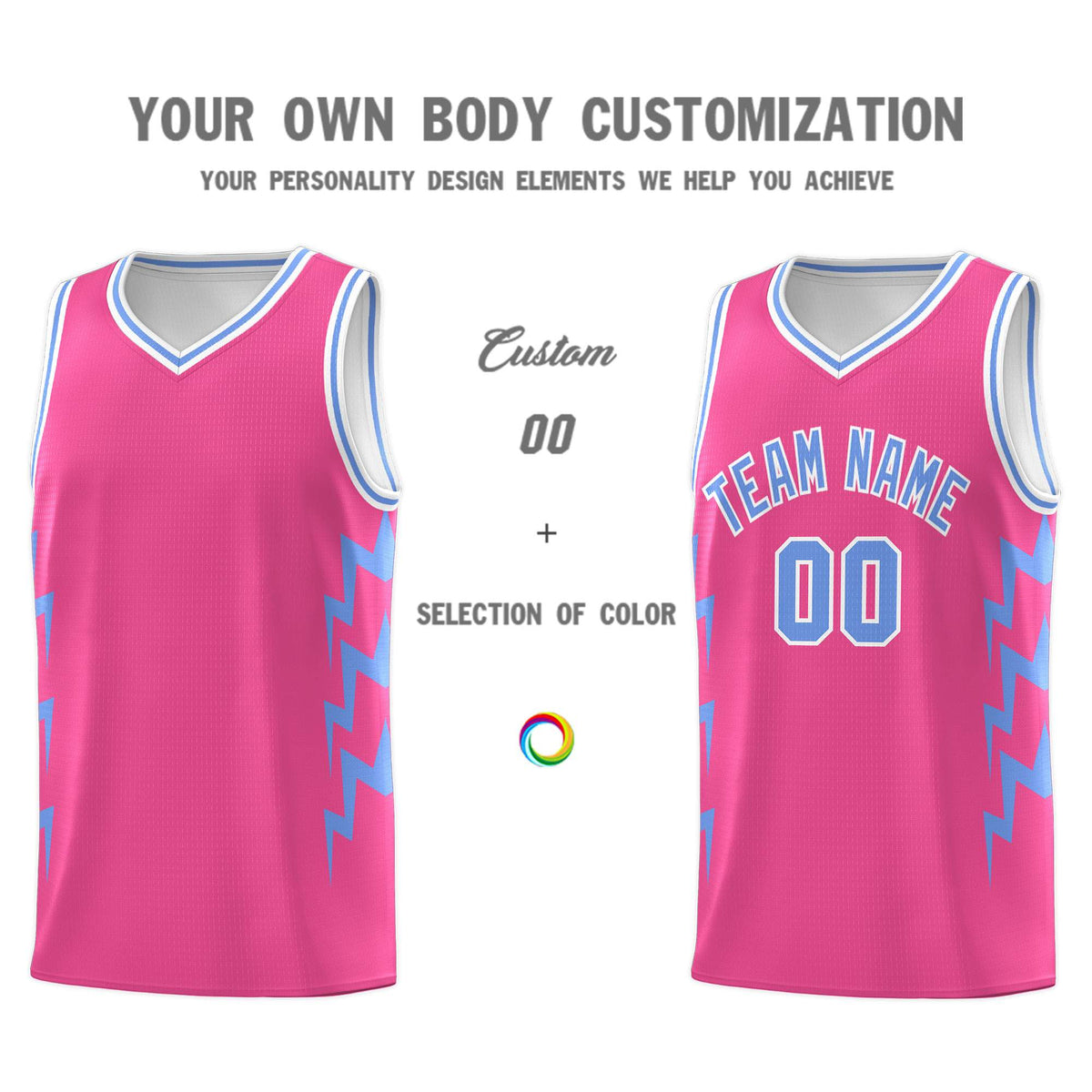 Custom Pink Side Lightning Pattern Sports Uniform Basketball Jersey|KXKSHOP