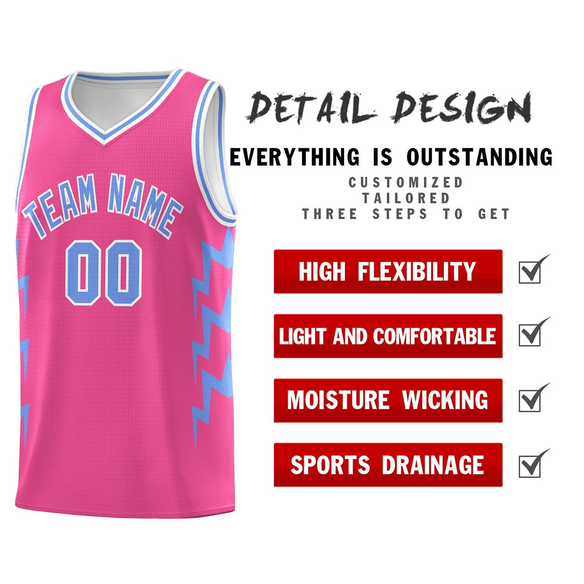 Custom Pink Side Lightning Pattern Sports Uniform Basketball Jersey|KXKSHOP