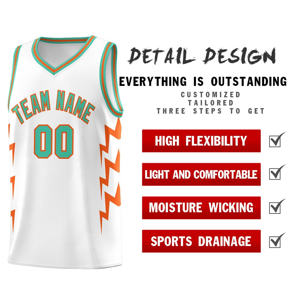 Custom White Side Lightning Pattern Sports Uniform Basketball Jersey|KXKSHOP