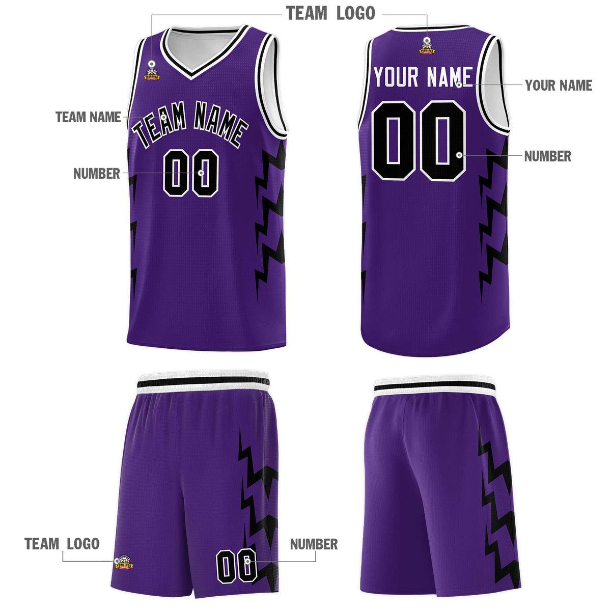 Custom Purple Side Lightning Pattern Sports Uniform Basketball Jersey|KXKSHOP