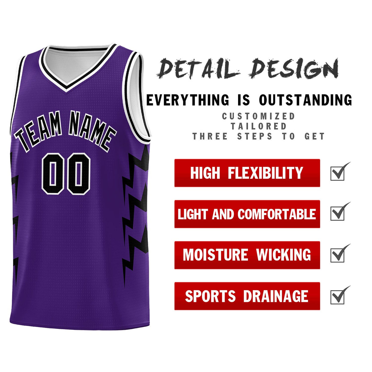 Custom Purple Side Lightning Pattern Sports Uniform Basketball Jersey|KXKSHOP