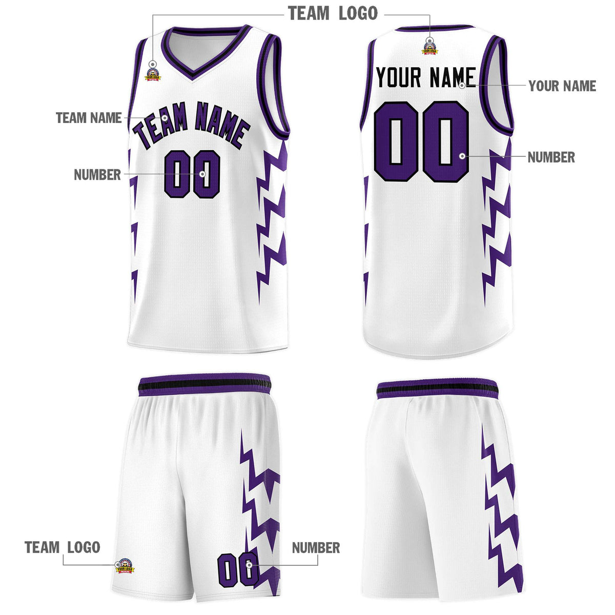 Custom White Side Lightning Pattern Sports Uniform Basketball Jersey|KXKSHOP