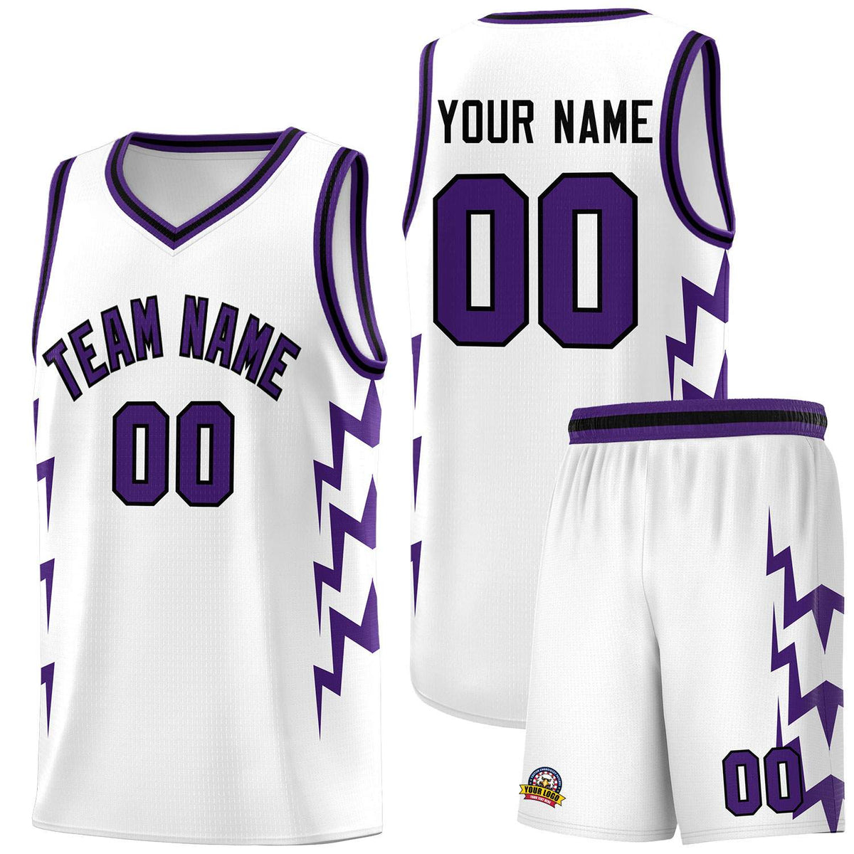 Custom White Side Lightning Pattern Sports Uniform Basketball Jersey|KXKSHOP