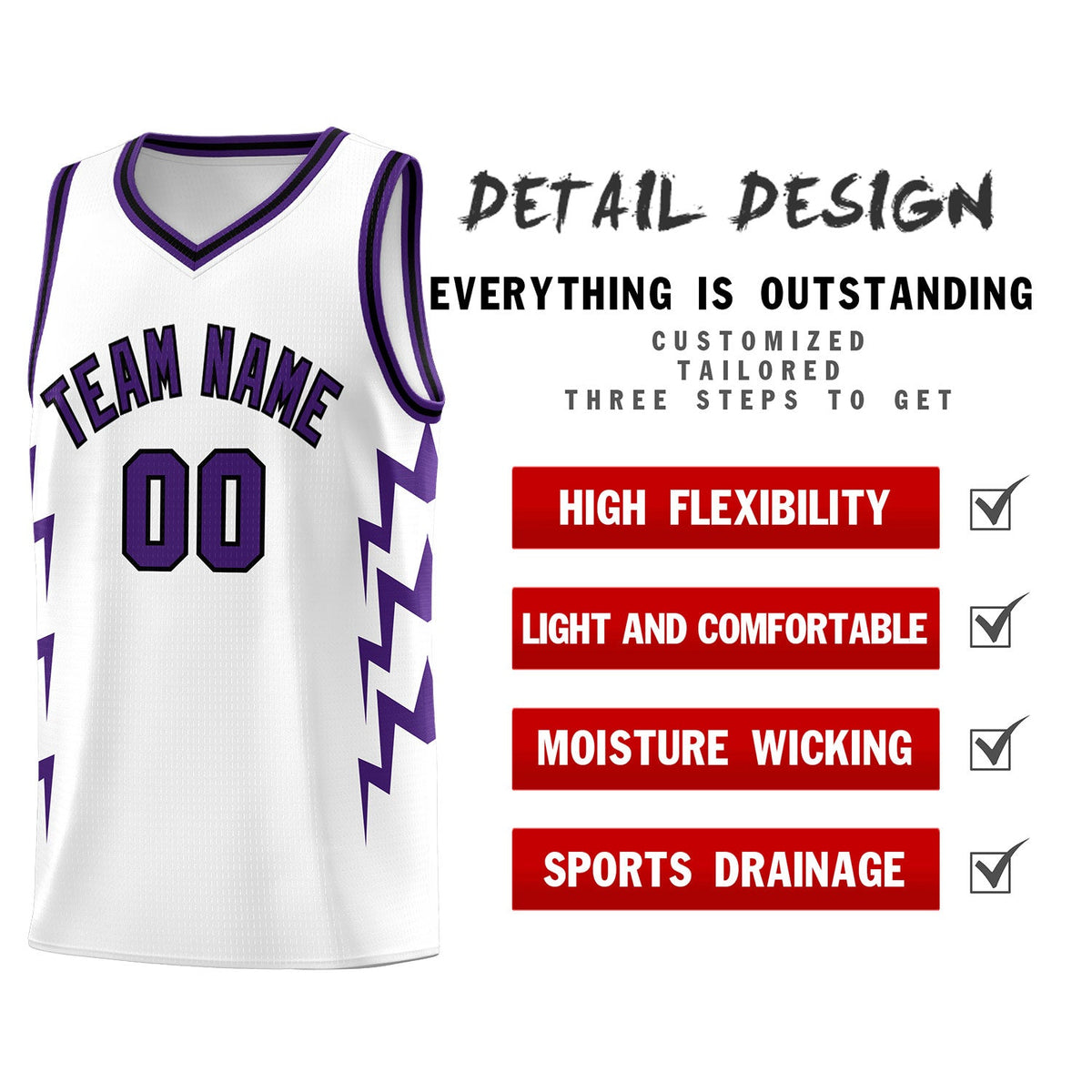 Custom White Side Lightning Pattern Sports Uniform Basketball Jersey|KXKSHOP