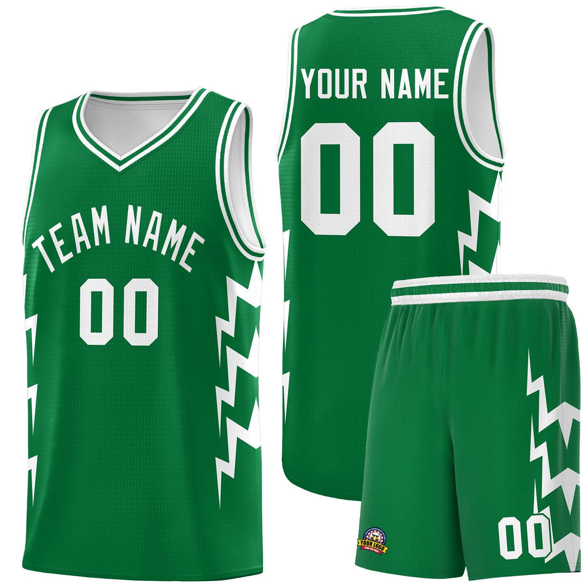 Custom Kelly Green Side Lightning Pattern Sports Uniform Basketball Jersey|KXKSHOP