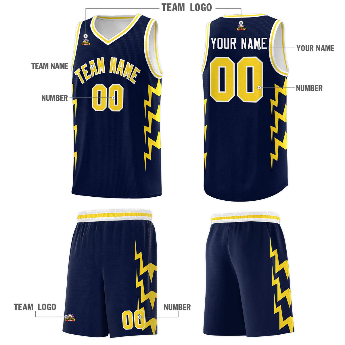Custom Navy Side Lightning Pattern Sports Uniform Basketball Jersey|KXKSHOP