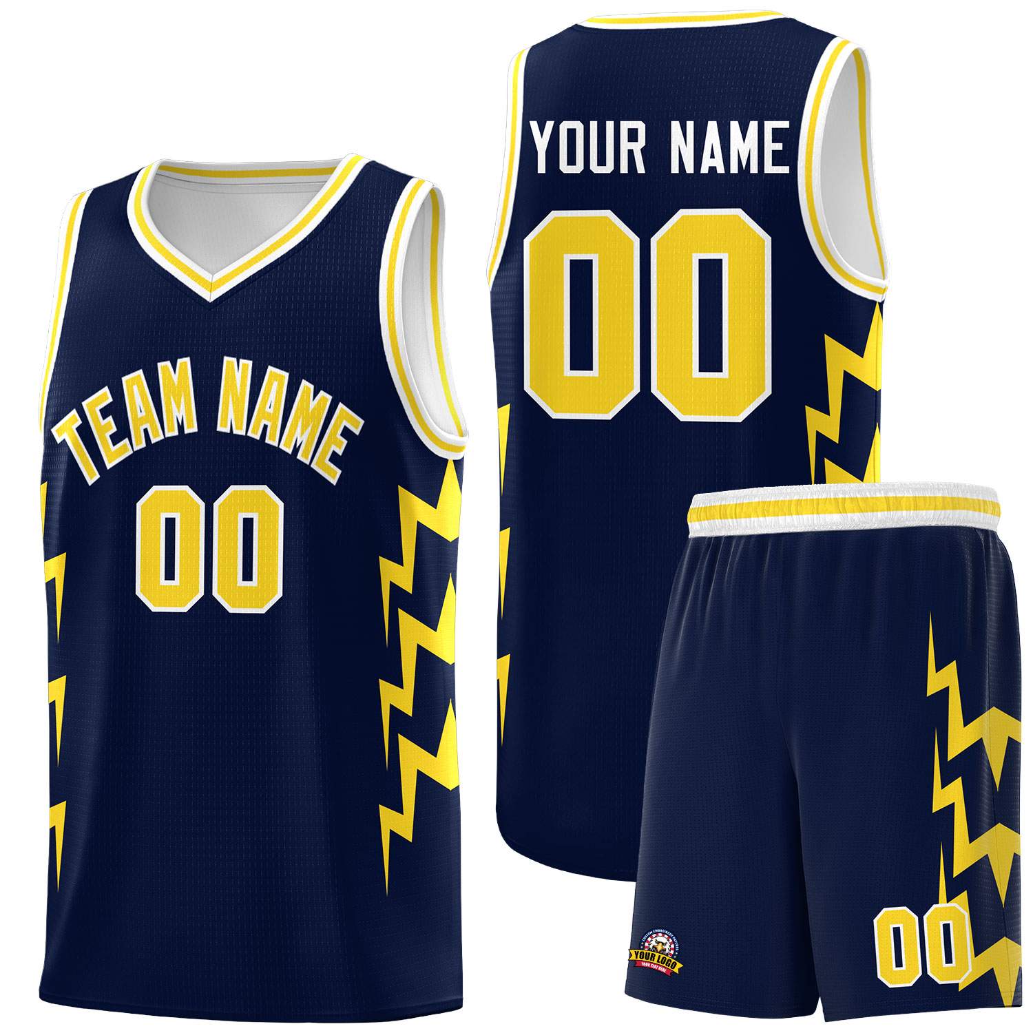 Custom Navy Side Lightning Pattern Sports Uniform Basketball Jersey|KXKSHOP