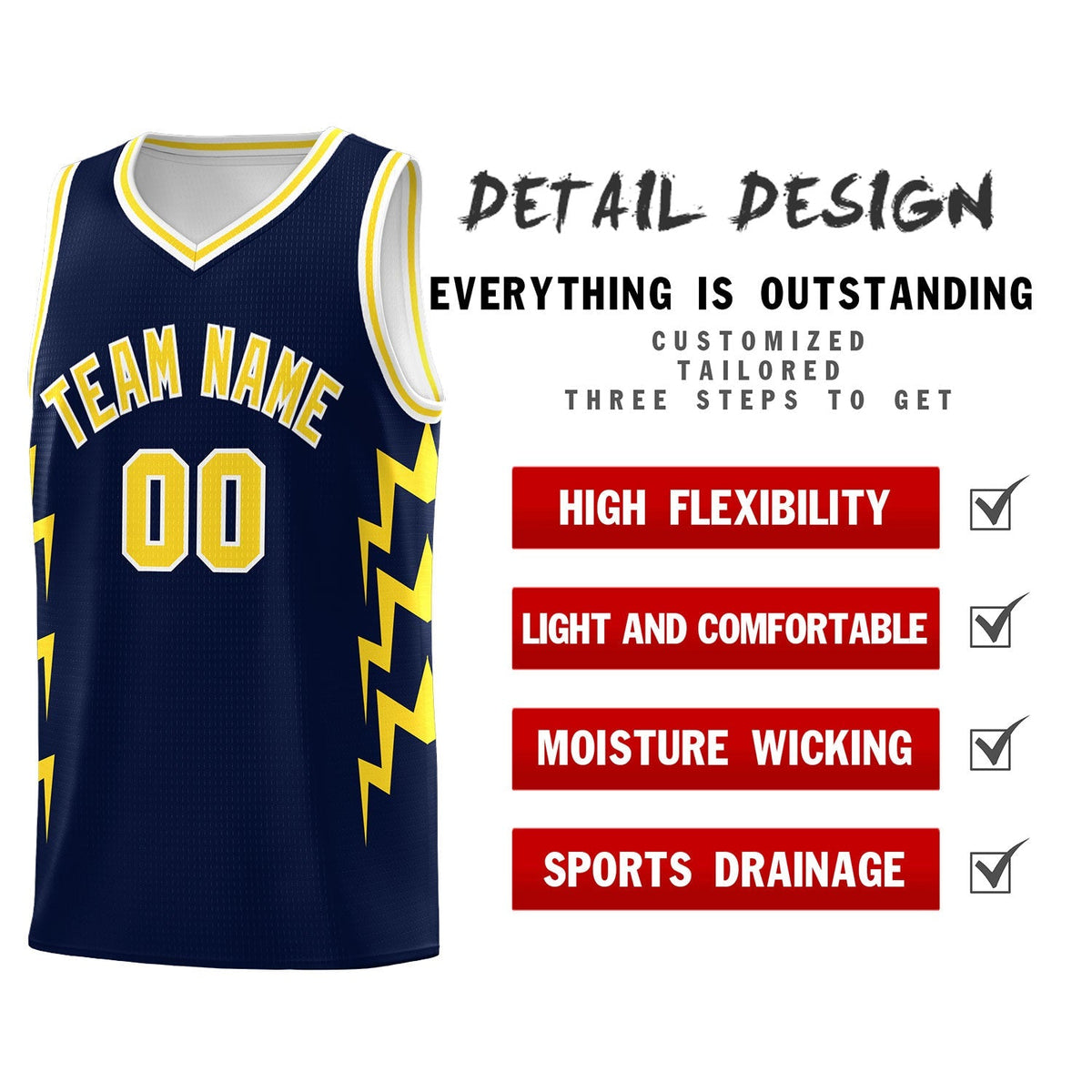 Custom Navy Side Lightning Pattern Sports Uniform Basketball Jersey|KXKSHOP