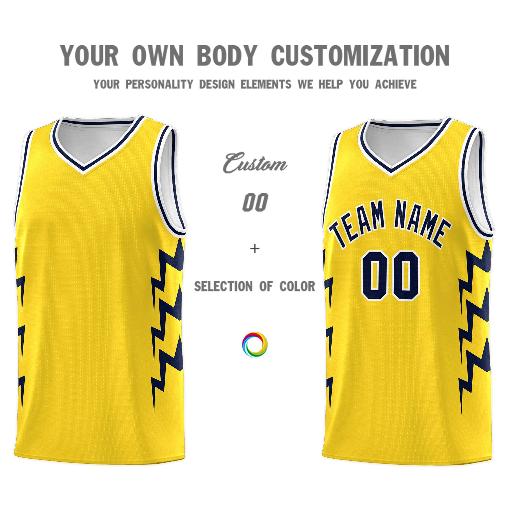 Custom Gold Side Lightning Pattern Sports Uniform Basketball Jersey|KXKSHOP