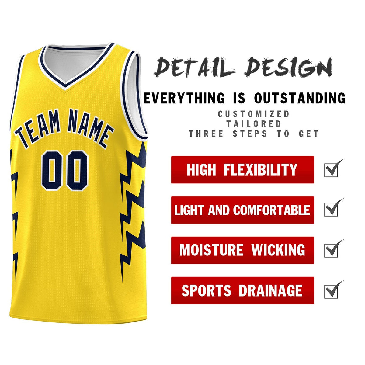 Custom Gold Side Lightning Pattern Sports Uniform Basketball Jersey|KXKSHOP