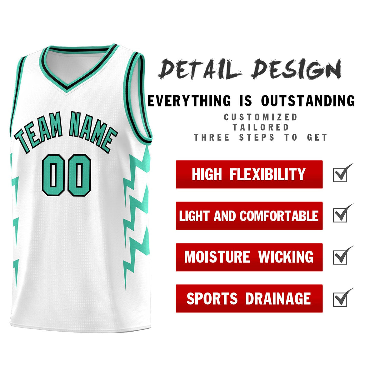 Custom White Side Lightning Pattern Sports Uniform Basketball Jersey|KXKSHOP