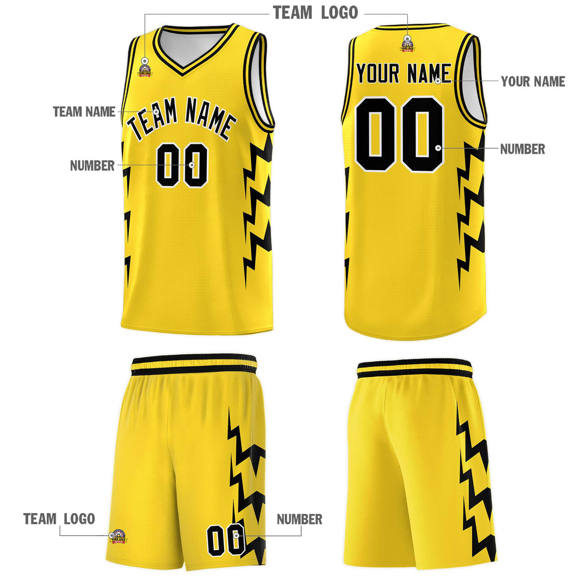 Custom Gold Side Lightning Pattern Sports Uniform Basketball Jersey|KXKSHOP