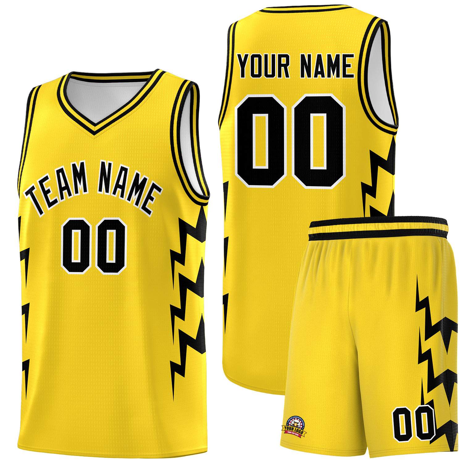 Custom Gold Side Lightning Pattern Sports Uniform Basketball Jersey|KXKSHOP