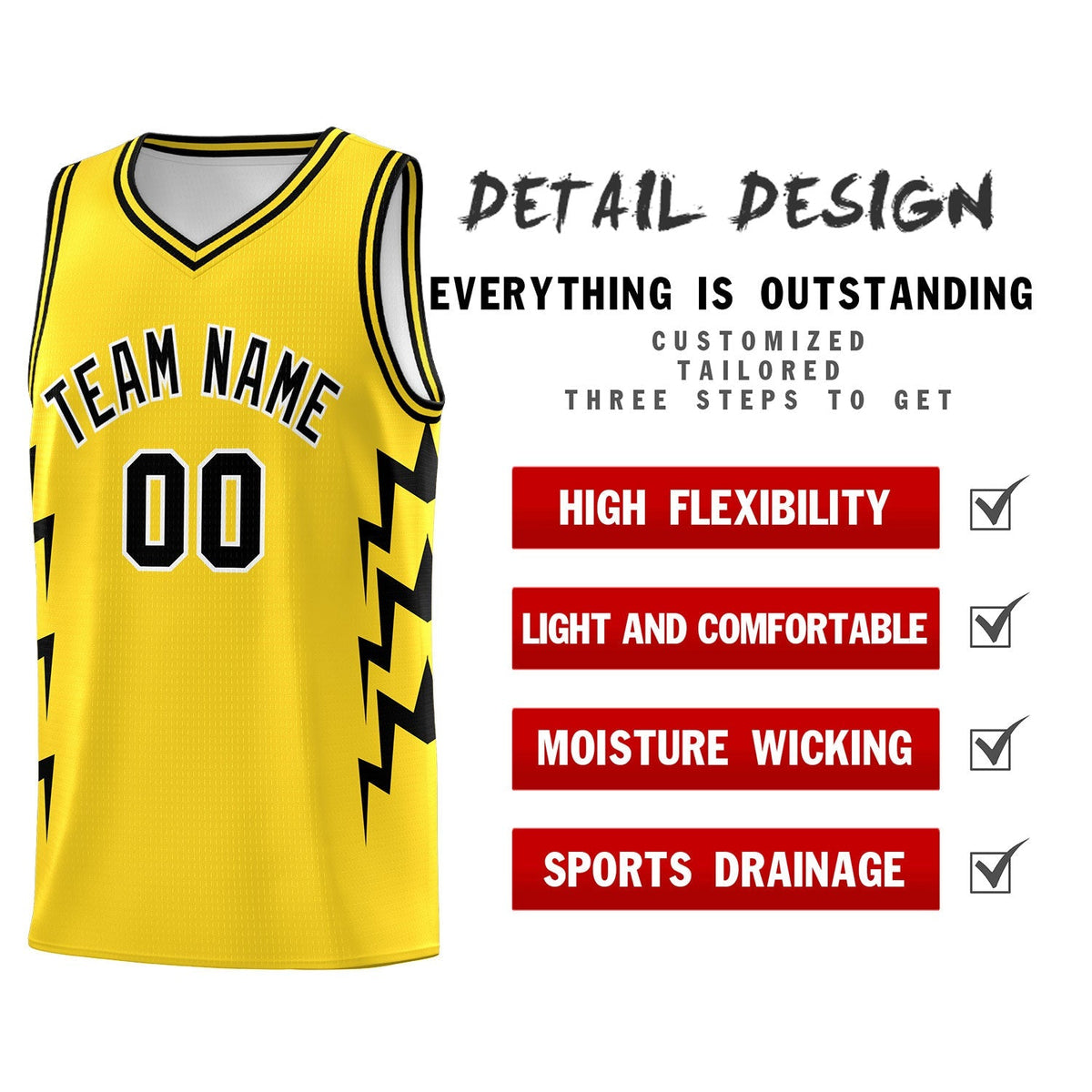 Custom Gold Side Lightning Pattern Sports Uniform Basketball Jersey|KXKSHOP
