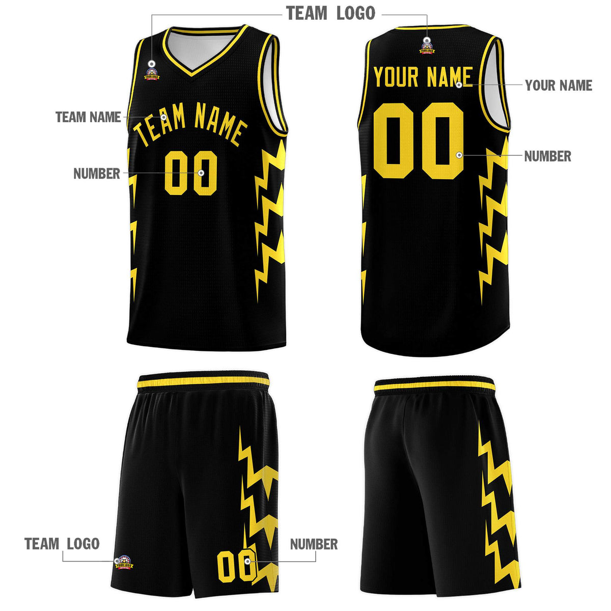 Custom Black Side Lightning Pattern Sports Uniform Basketball Jersey|KXKSHOP