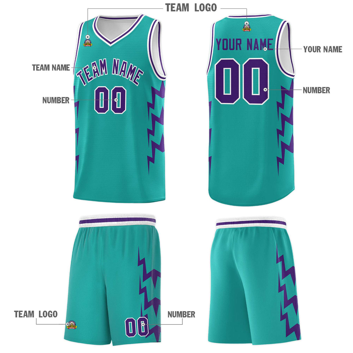 Custom Aqua Side Lightning Pattern Sports Uniform Basketball Jersey|KXKSHOP