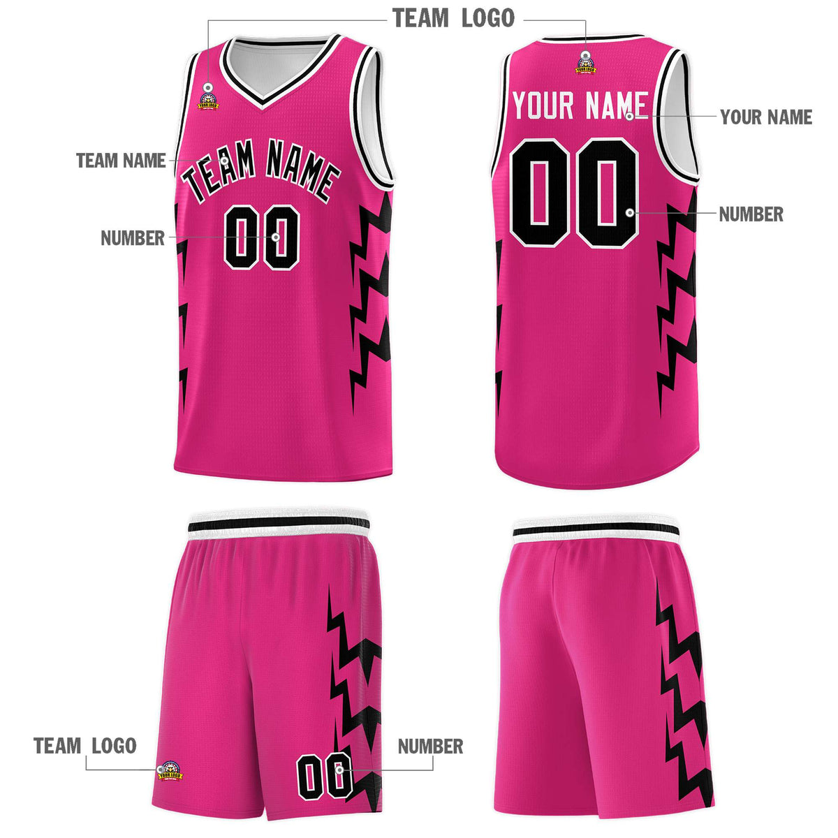 Custom Pink Side Lightning Pattern Sports Uniform Basketball Jersey|KXKSHOP