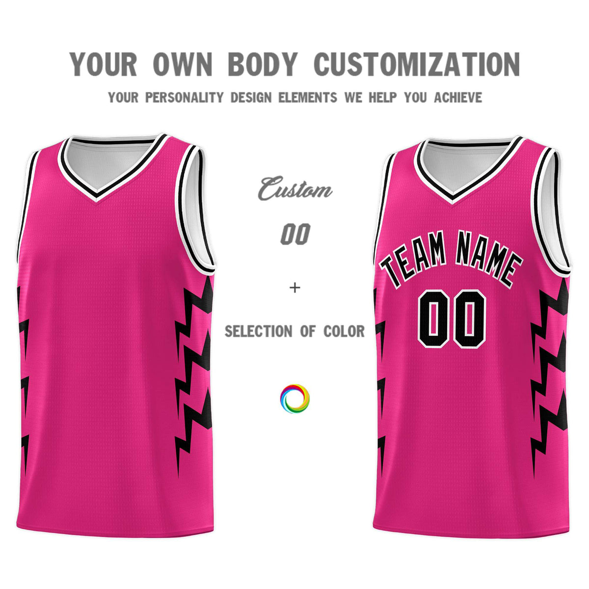 Custom Pink Side Lightning Pattern Sports Uniform Basketball Jersey|KXKSHOP