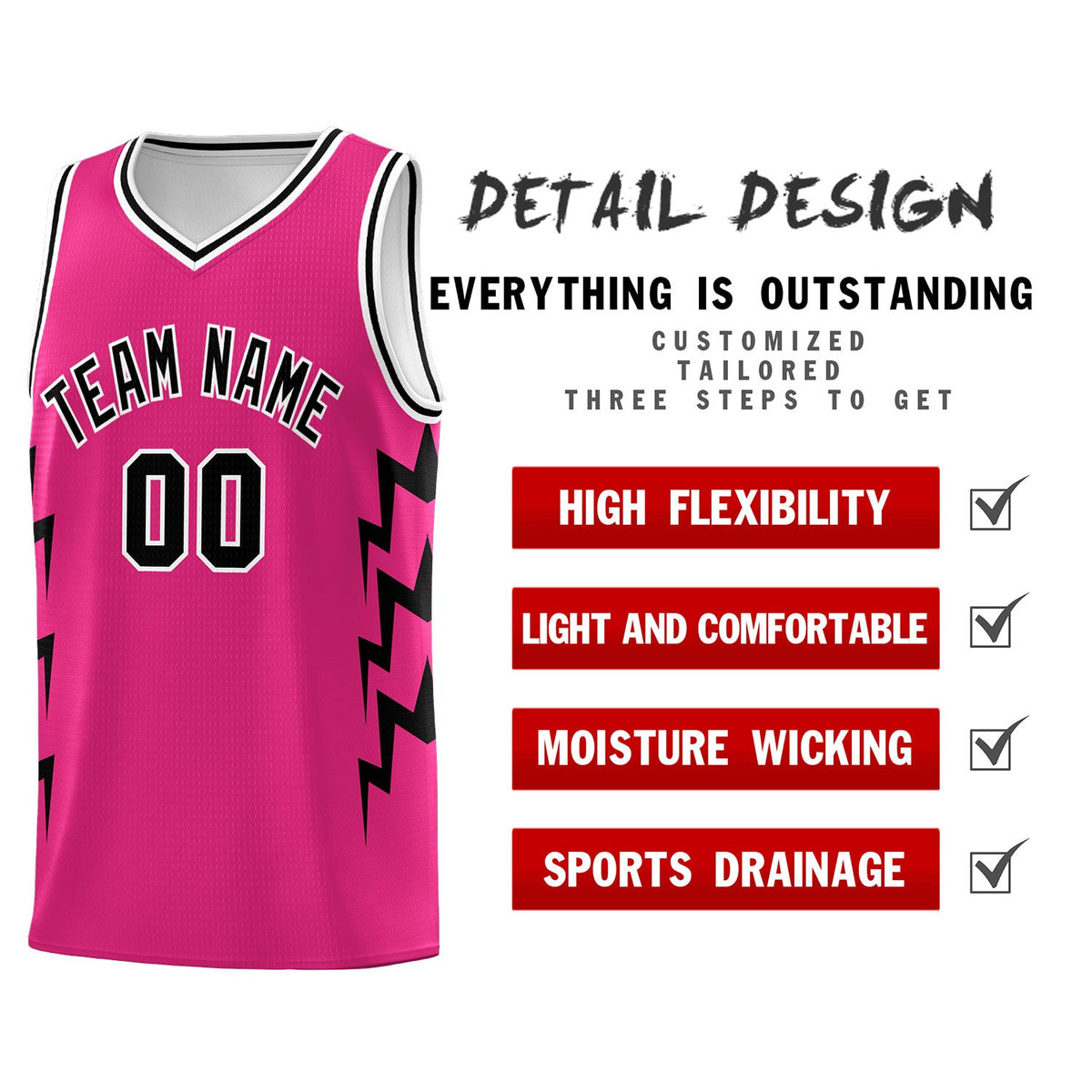 Custom Pink Side Lightning Pattern Sports Uniform Basketball Jersey|KXKSHOP