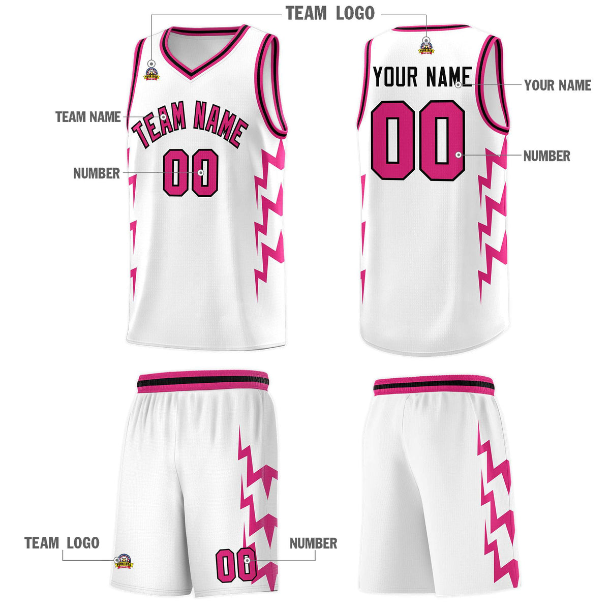 Custom White Side Lightning Pattern Sports Uniform Basketball Jersey|KXKSHOP