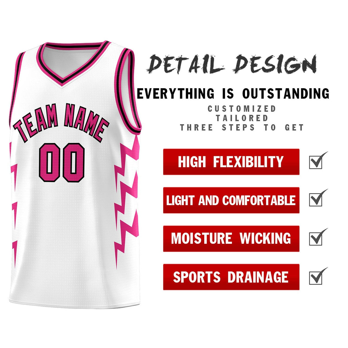 Custom White Side Lightning Pattern Sports Uniform Basketball Jersey|KXKSHOP
