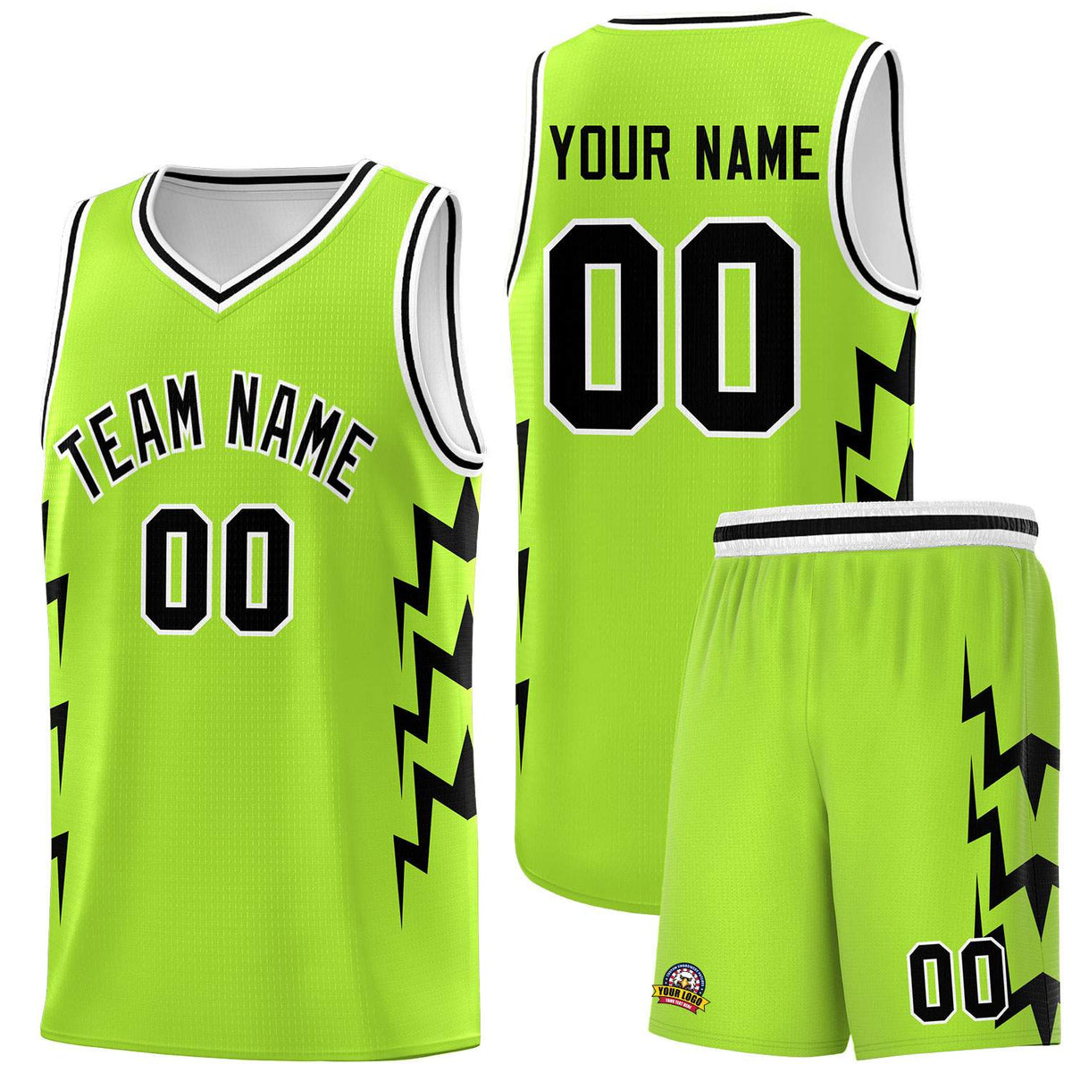 Custom Neon Green Side Lightning Pattern Sports Uniform Basketball Jersey|KXKSHOP