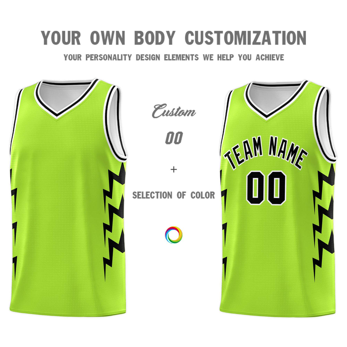 Custom Neon Green Side Lightning Pattern Sports Uniform Basketball Jersey|KXKSHOP