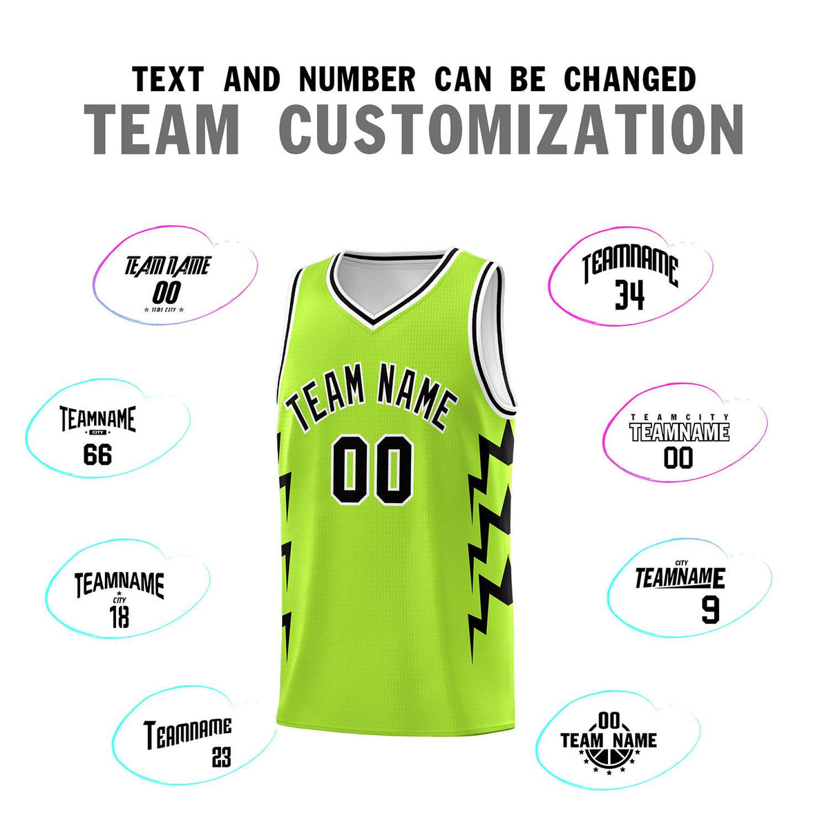 Custom Neon Green Side Lightning Pattern Sports Uniform Basketball Jersey|KXKSHOP